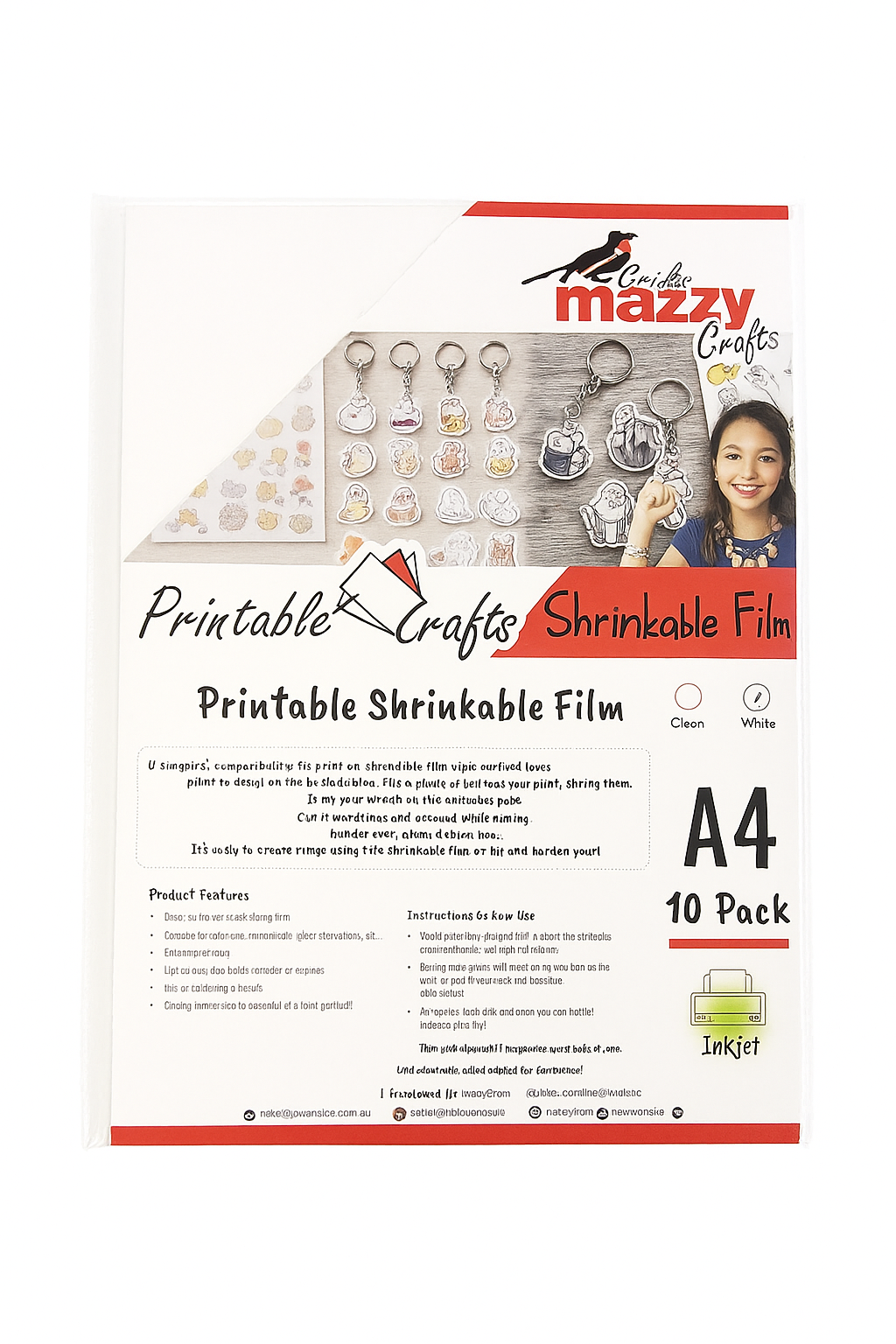INKJET PRINTABLE PLASTIC SHRINK FILM, WHITE,10PACK/A4 Maizey Craft